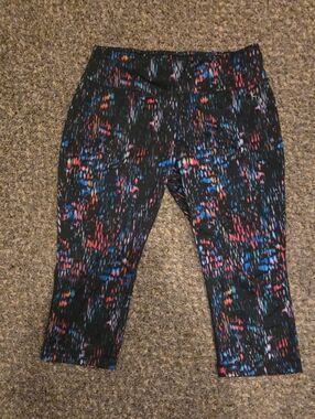 Danskin Black Leggings with Blue, Pink and Orange Accent Print